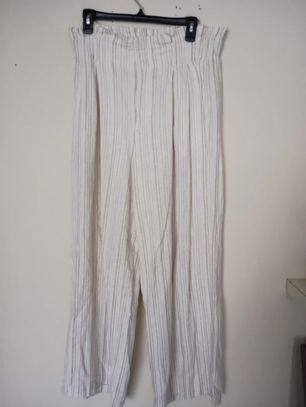 Banana Republic Linen Blend Wide Leg Paper Bag Pants in Tan Stripe Size 8